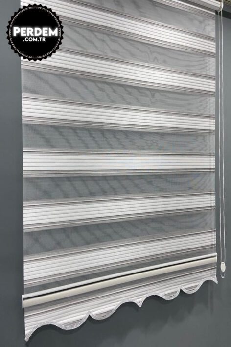Renk Geçişli Gri Beyaz Pliseli Zebra Perde