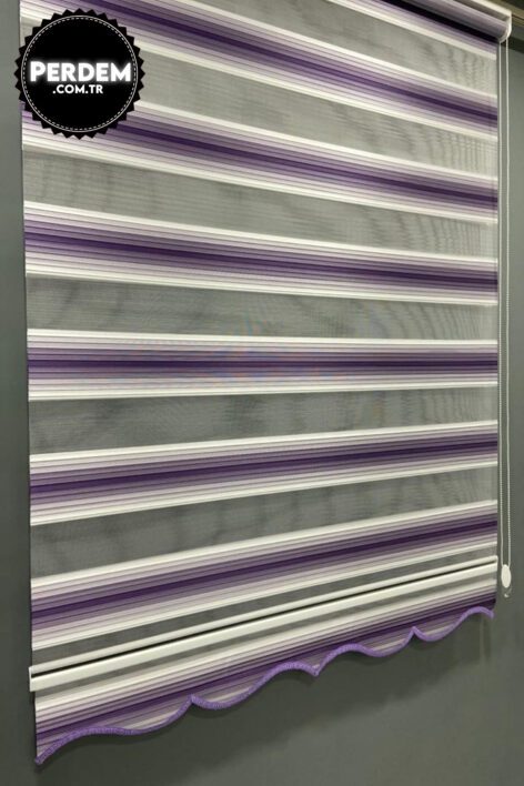 Renk Geçişli Beyaz Mor Pliseli Zebra Perde