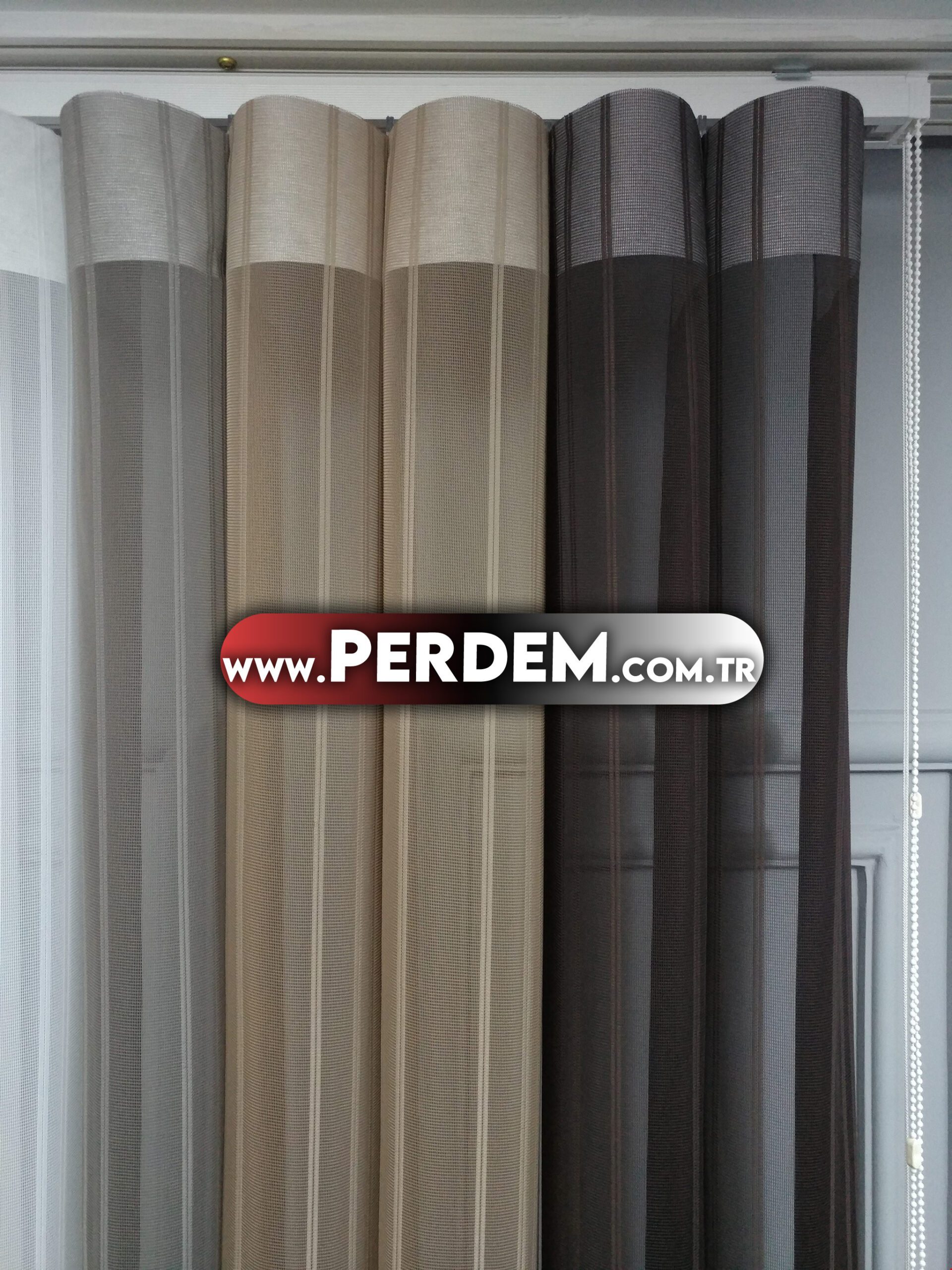 Kahve Vizon Taş Dikey Tül Perde - Görsel 2