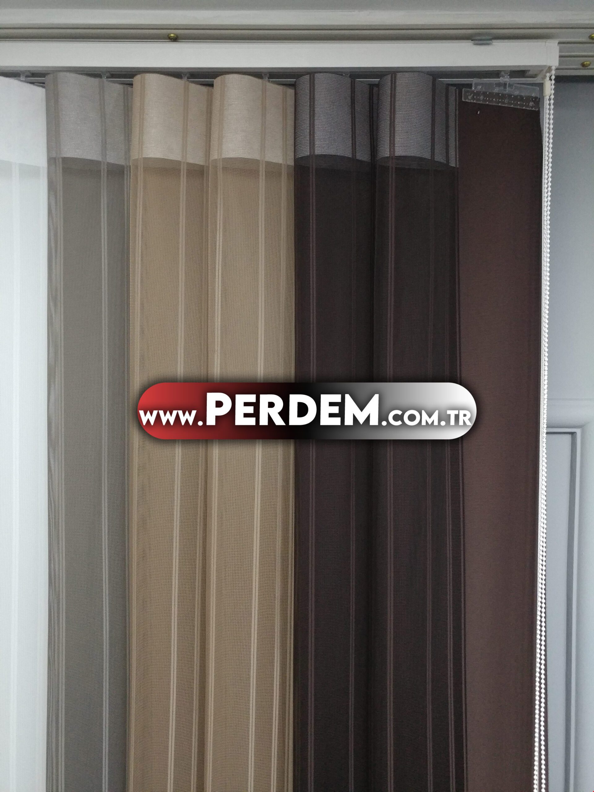 Kahve Vizon Taş Dikey Tül Perde - Görsel 3