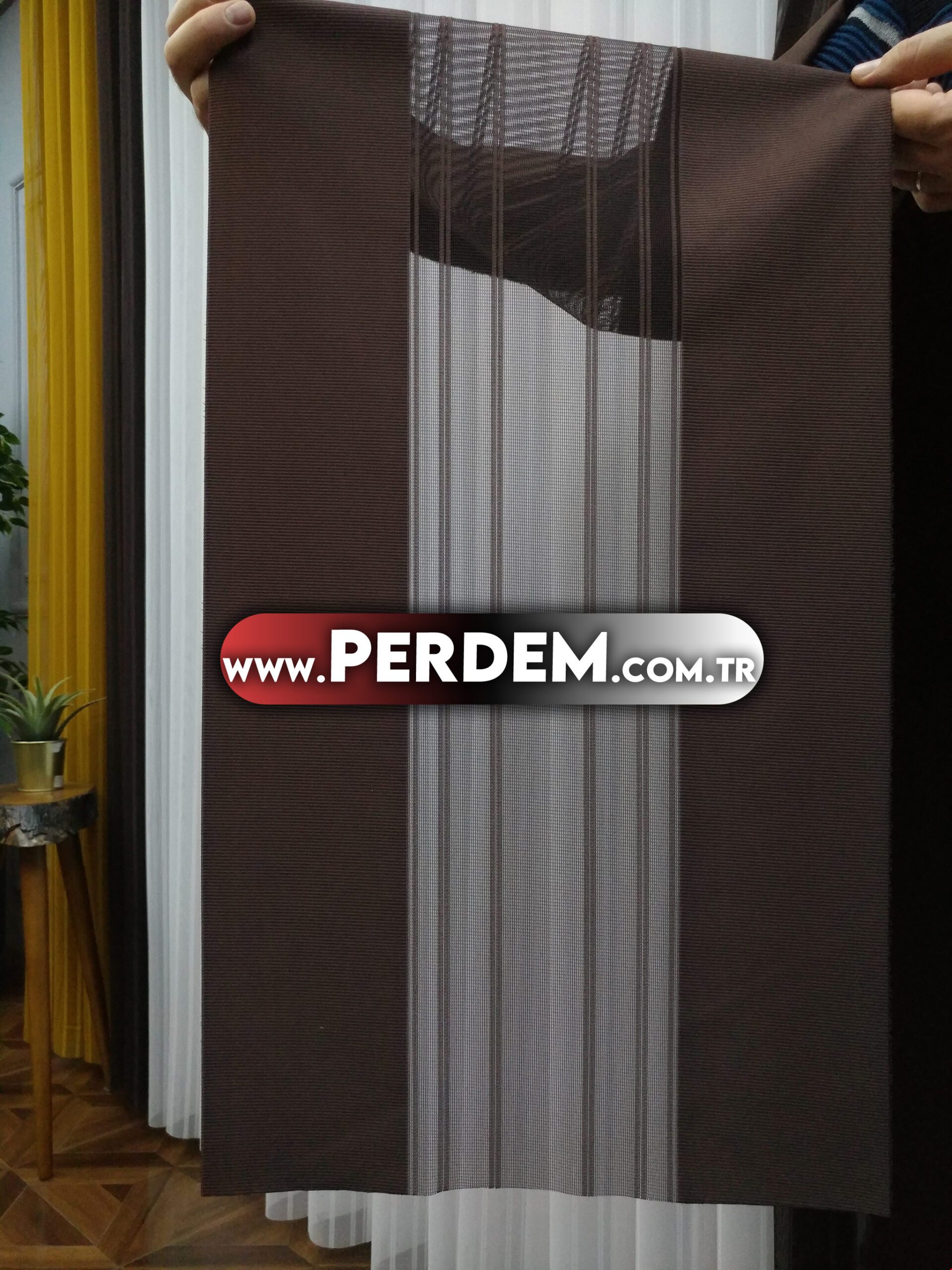 Kahve Vizon Taş Dikey Tül Perde - Görsel 5